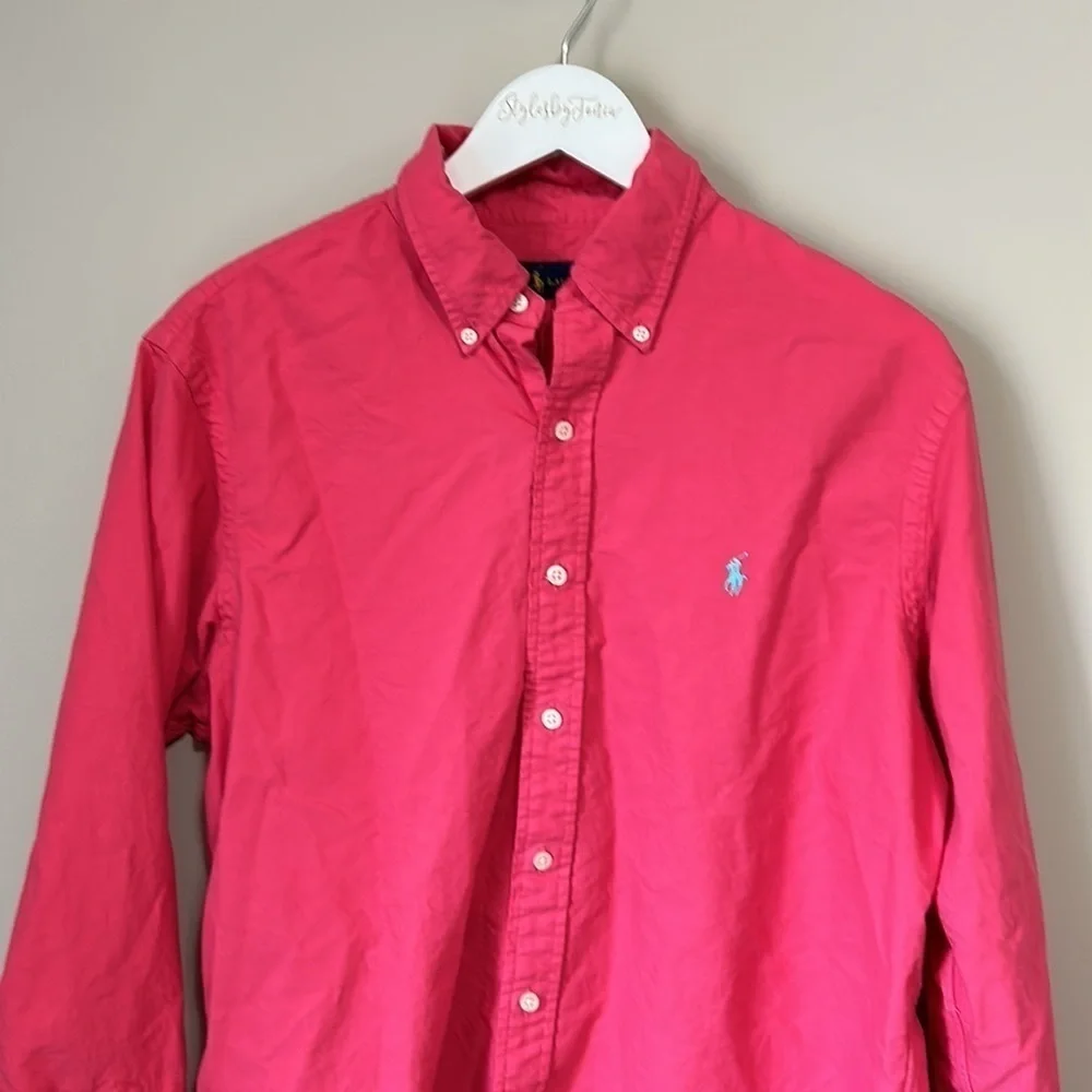 Polo Ralph Lauren Mens logo embroidered cotton button down shirt Pink Sz L